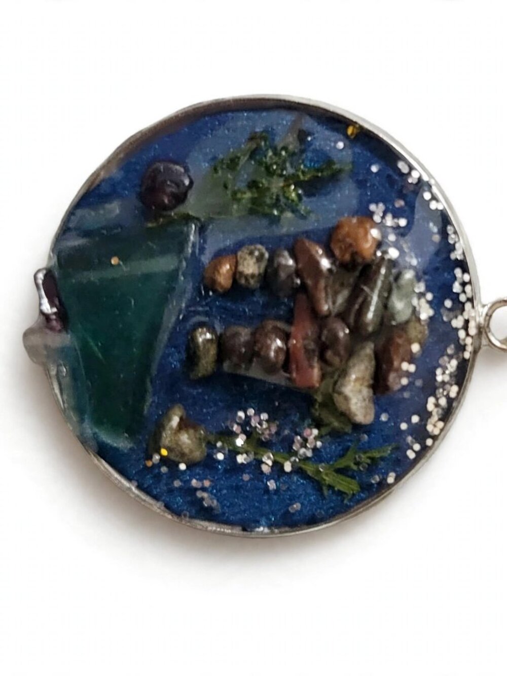 Inukshuk Pendant Necklace 2 Blue Sea Glass Handmade Newfoundland